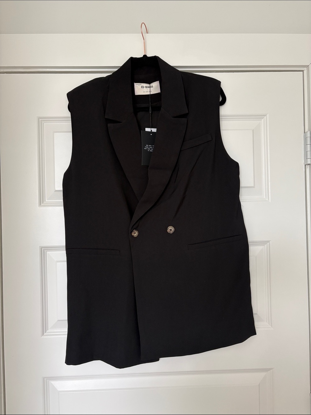 Sleeveless Double-Breasted Black Blazer Vest